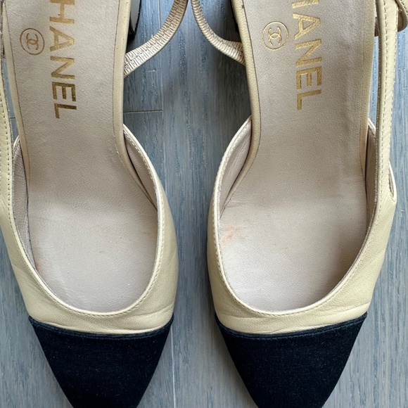 Chanel Slingbacks Beige Black Goatskin & Grosgrain Leather Heel Color Block - 36 - Picture 8 of 16